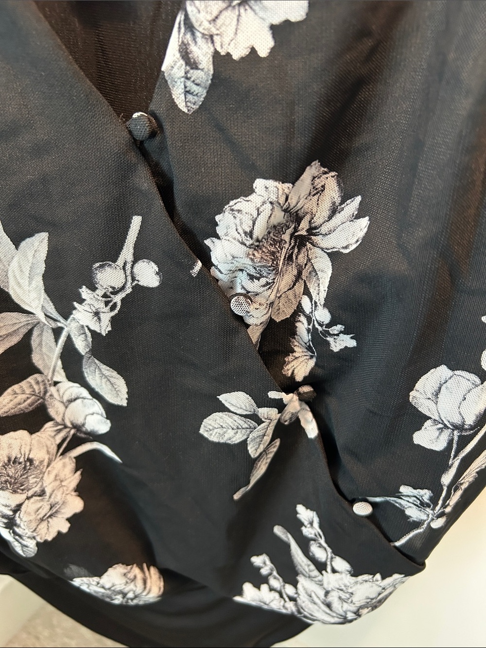 White House Black Market Black Floral Wrap Bodysuit - Picture 3 of 4